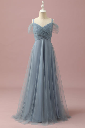 Szary niebieski Cold Shoulder Tiul Junior Bridesmaid Dress